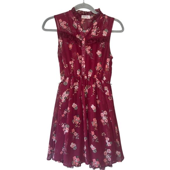 Beautees Boho Dress Size Extra Large Maroon Floral Layered Lace Lined Sleeveless - Picture 1 of 3